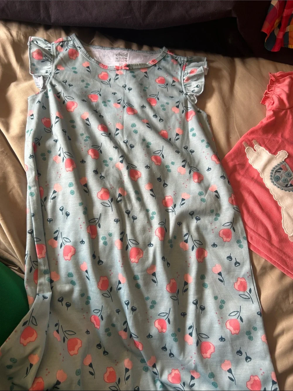 Carter's Coral Llama Top with Teal Llama and Dot Pajama Bottoms